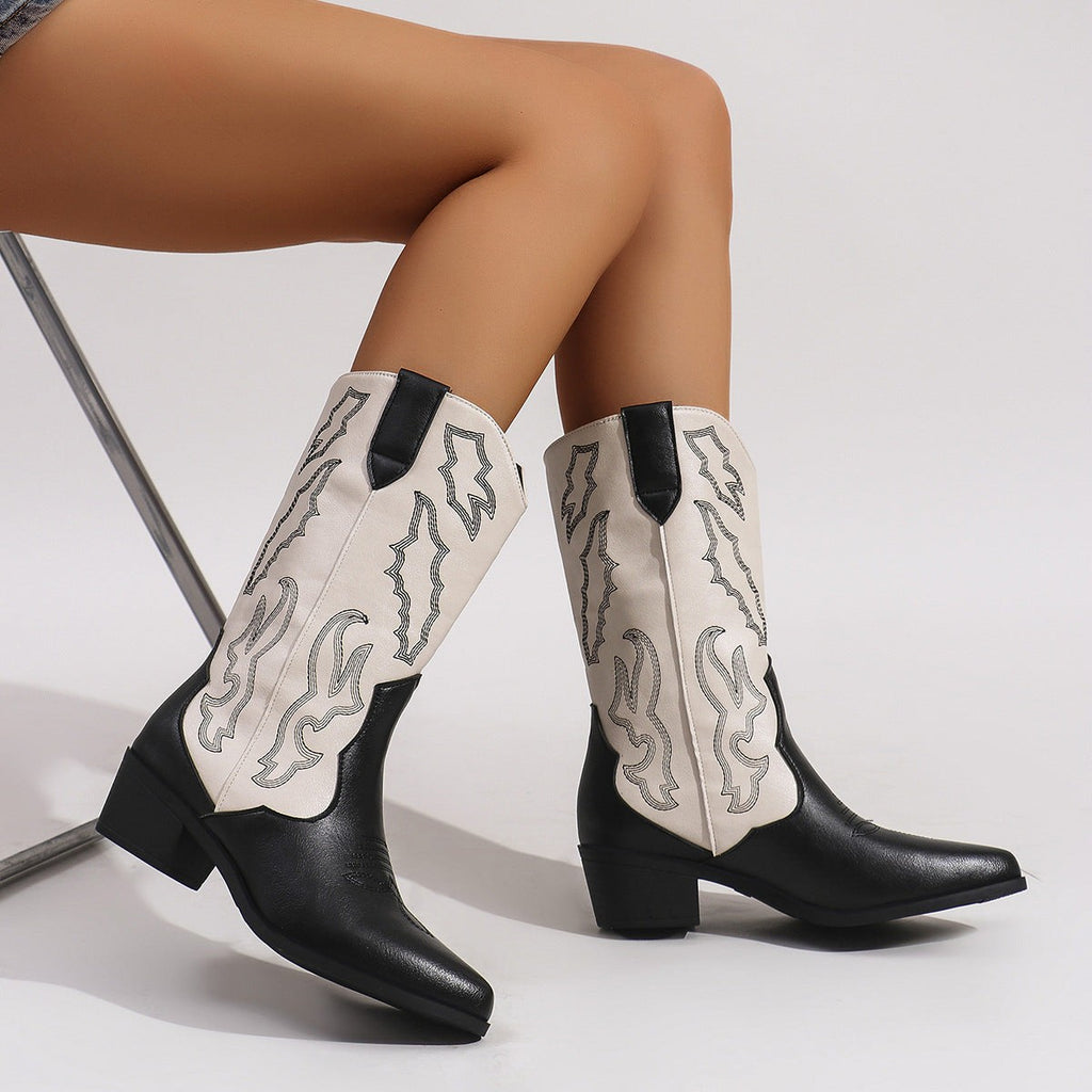 Bottes de cowboy western brodées à talon carré