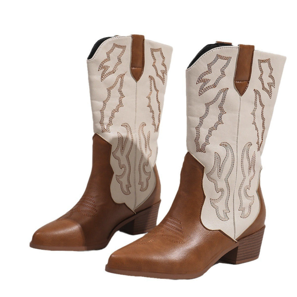 Bottes de cowboy western brodées à talon carré