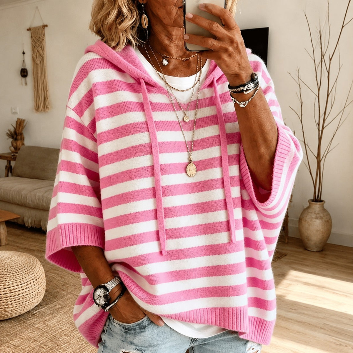 Sweater à capuche Oversized à manches courtes