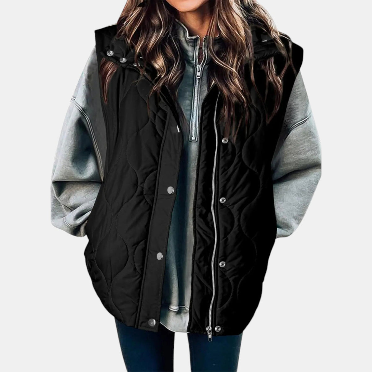 Quilted Puffer Vest Hooded Front Zip