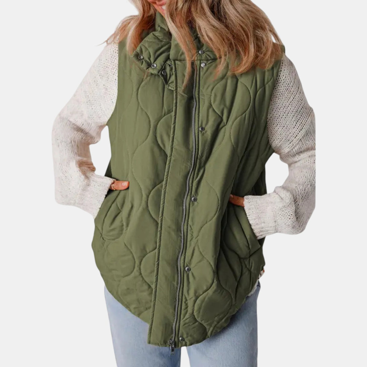 Quilted Puffer Vest Hooded Front Zip