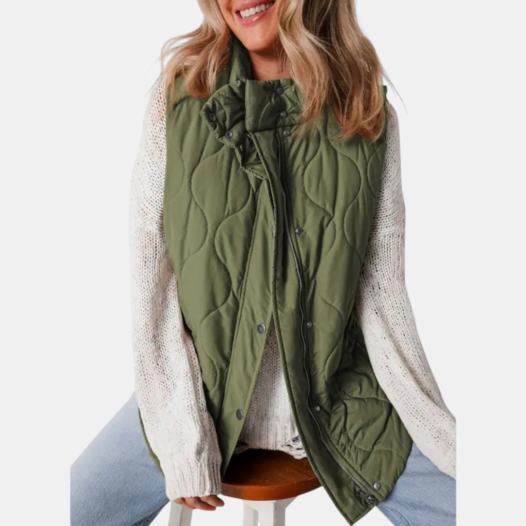 Quilted Puffer Vest Hooded Front Zip
