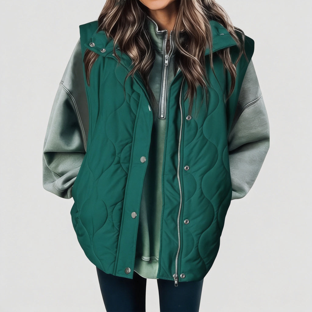 Quilted Puffer Vest Hooded Front Zip