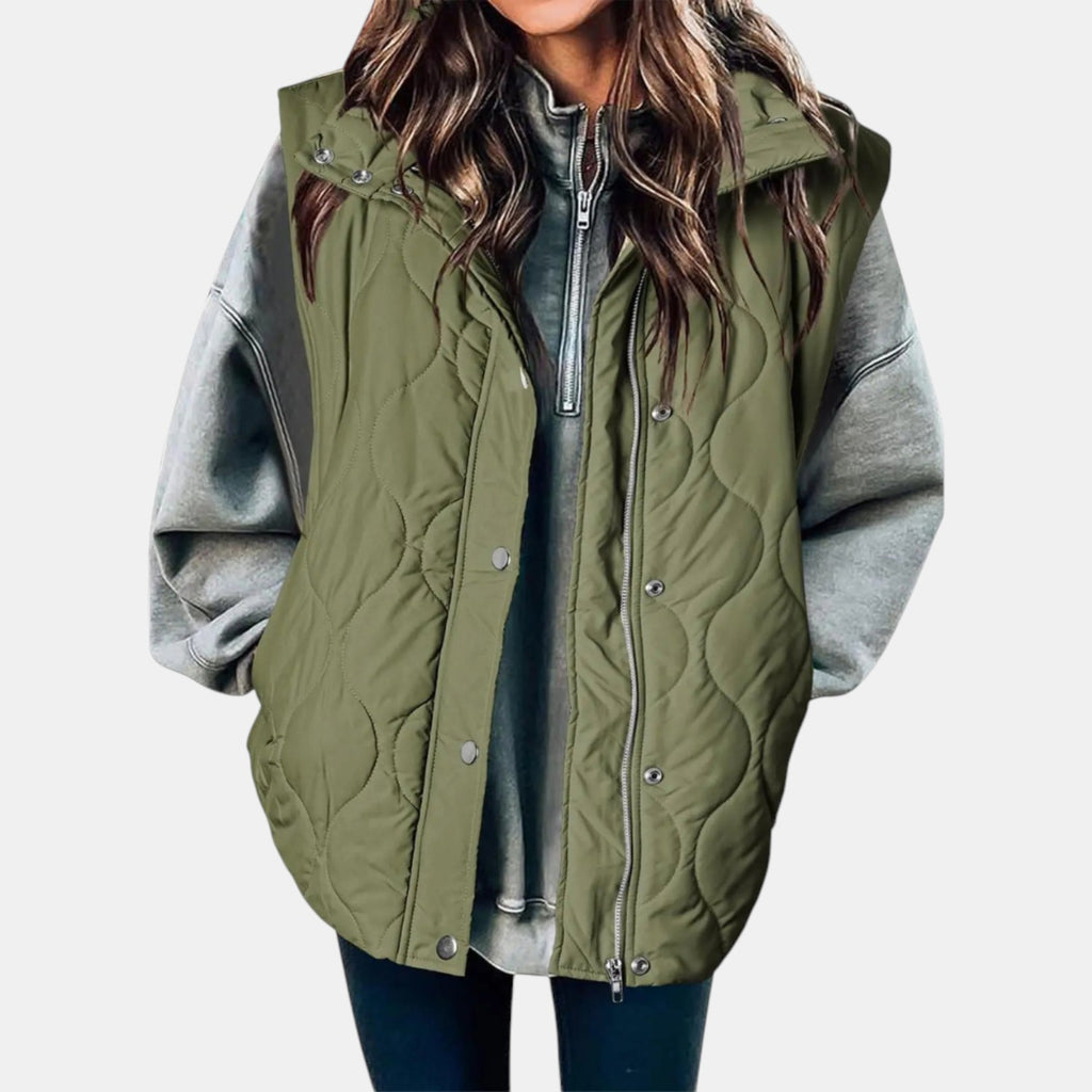 Quilted Puffer Vest Hooded Front Zip