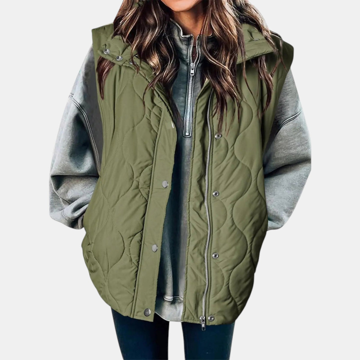 Quilted Puffer Vest Hooded Front Zip