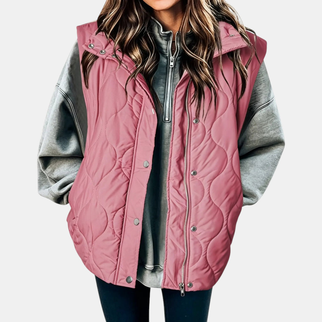 Quilted Puffer Vest Hooded Front Zip