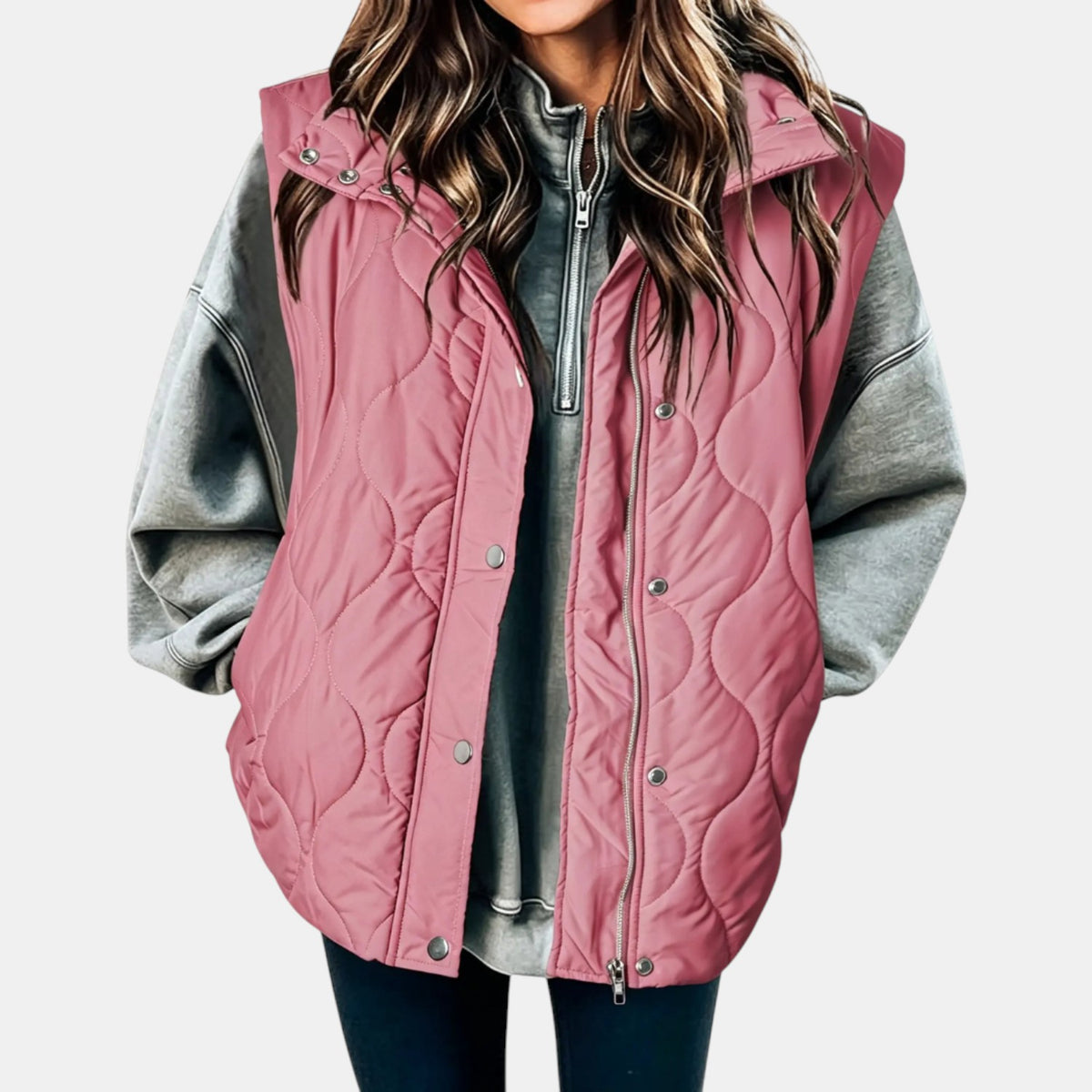 Quilted Puffer Vest Hooded Front Zip