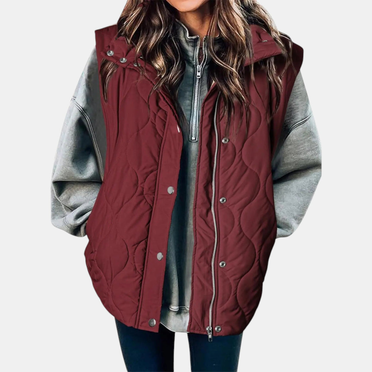 Quilted Puffer Vest Hooded Front Zip