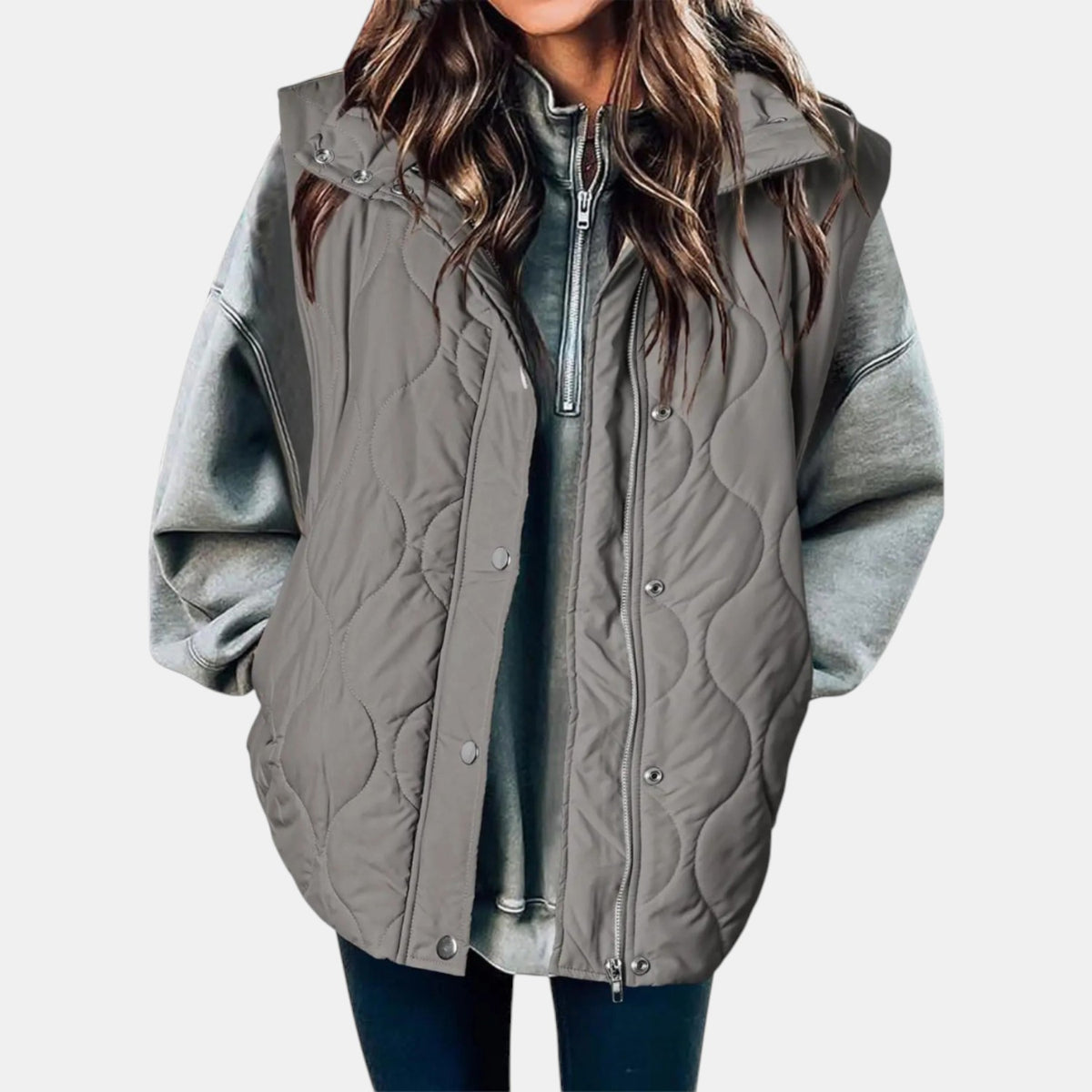 Quilted Puffer Vest Hooded Front Zip