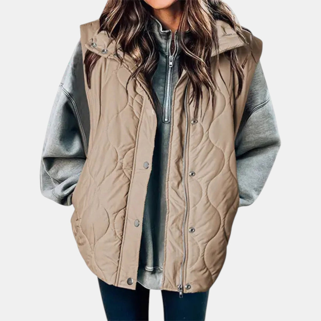 Quilted Puffer Vest Hooded Front Zip