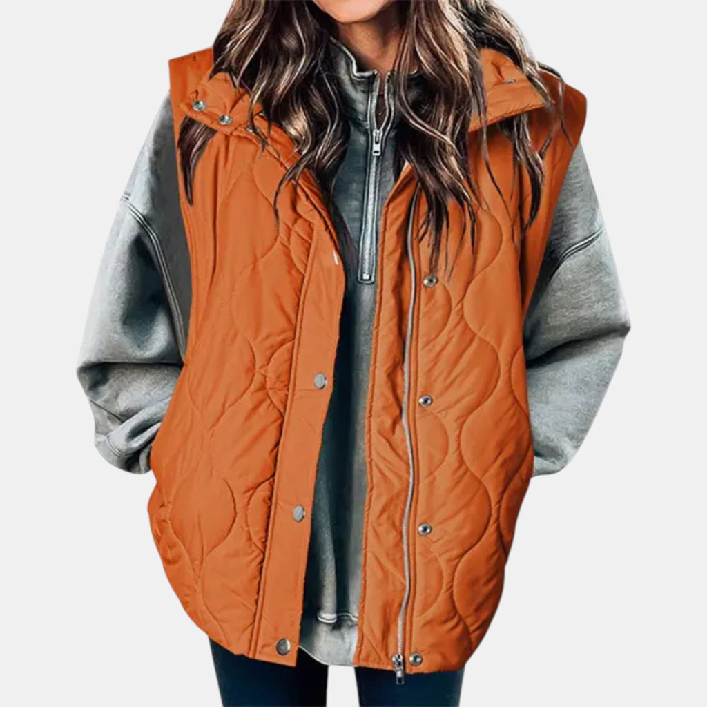 Quilted Puffer Vest Hooded Front Zip