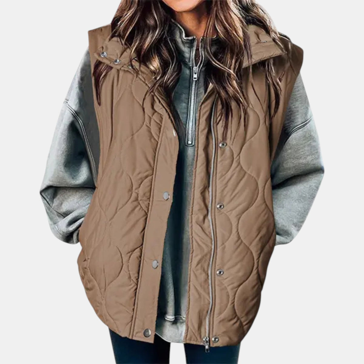 Quilted Puffer Vest Hooded Front Zip