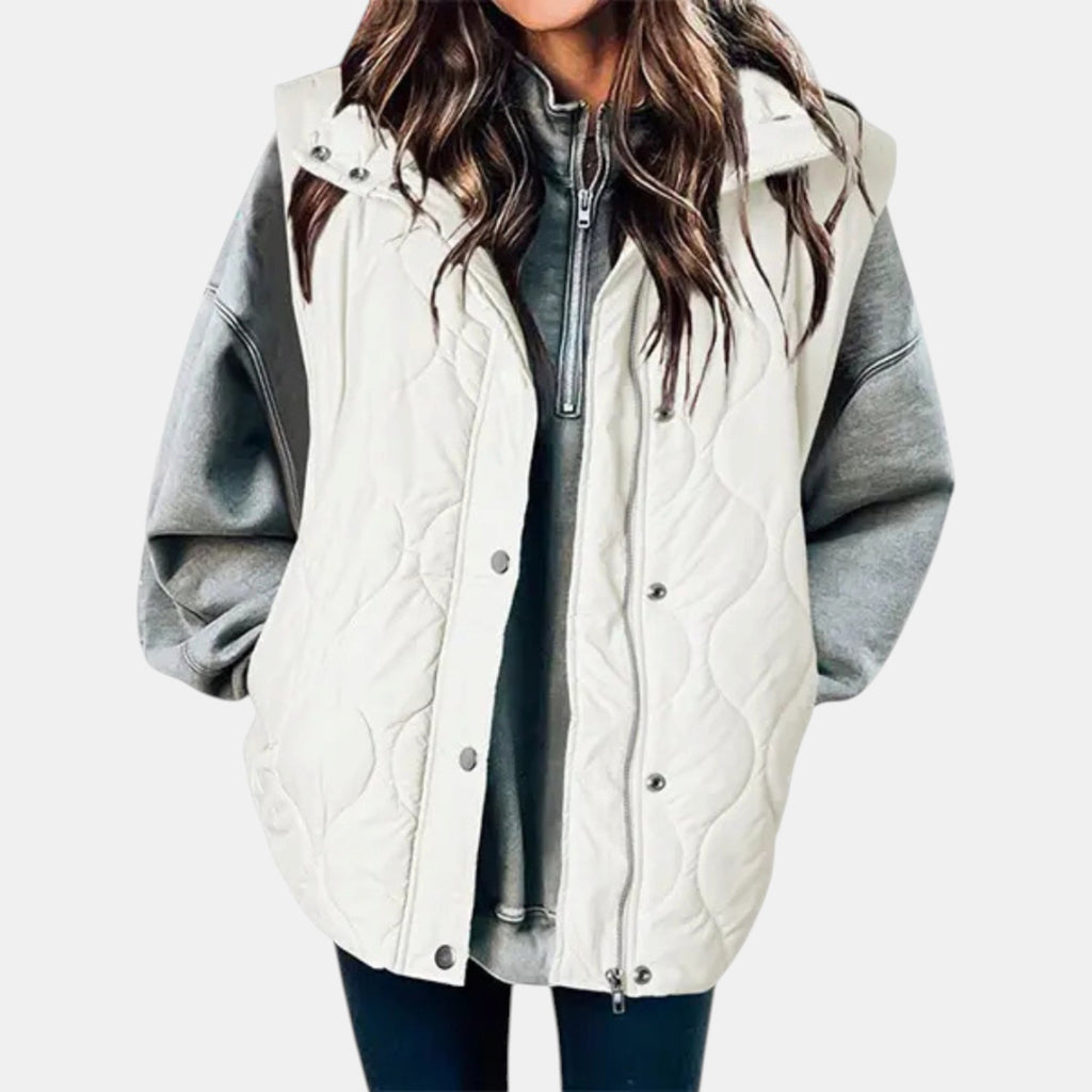 Quilted Puffer Vest Hooded Front Zip