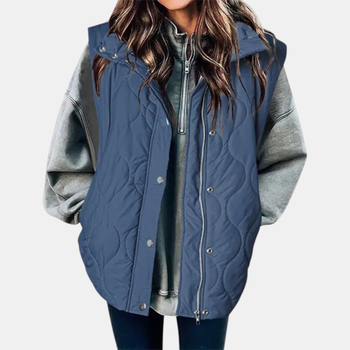 Quilted Puffer Vest Hooded Front Zip