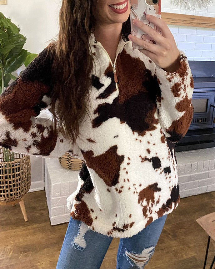 Sweat-shirt Sherpa Oversized à col zippé