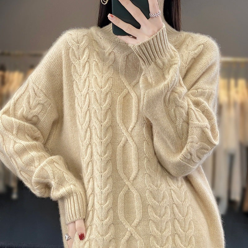 Cable Turtleneck Sweater Oversized Fit