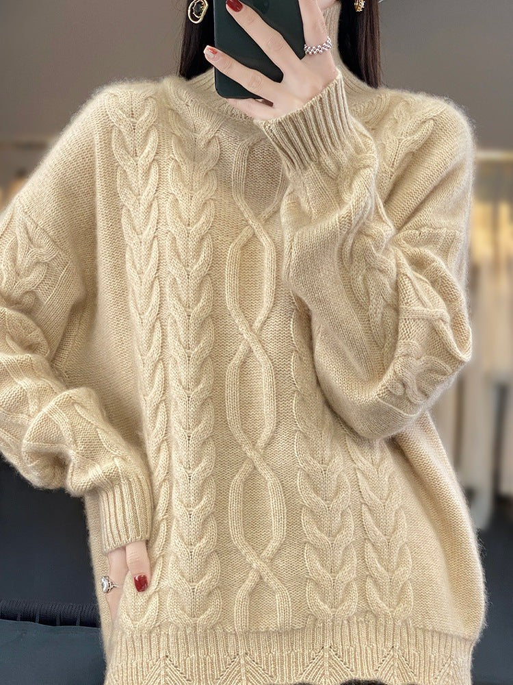 Cable Turtleneck Sweater Oversized Fit