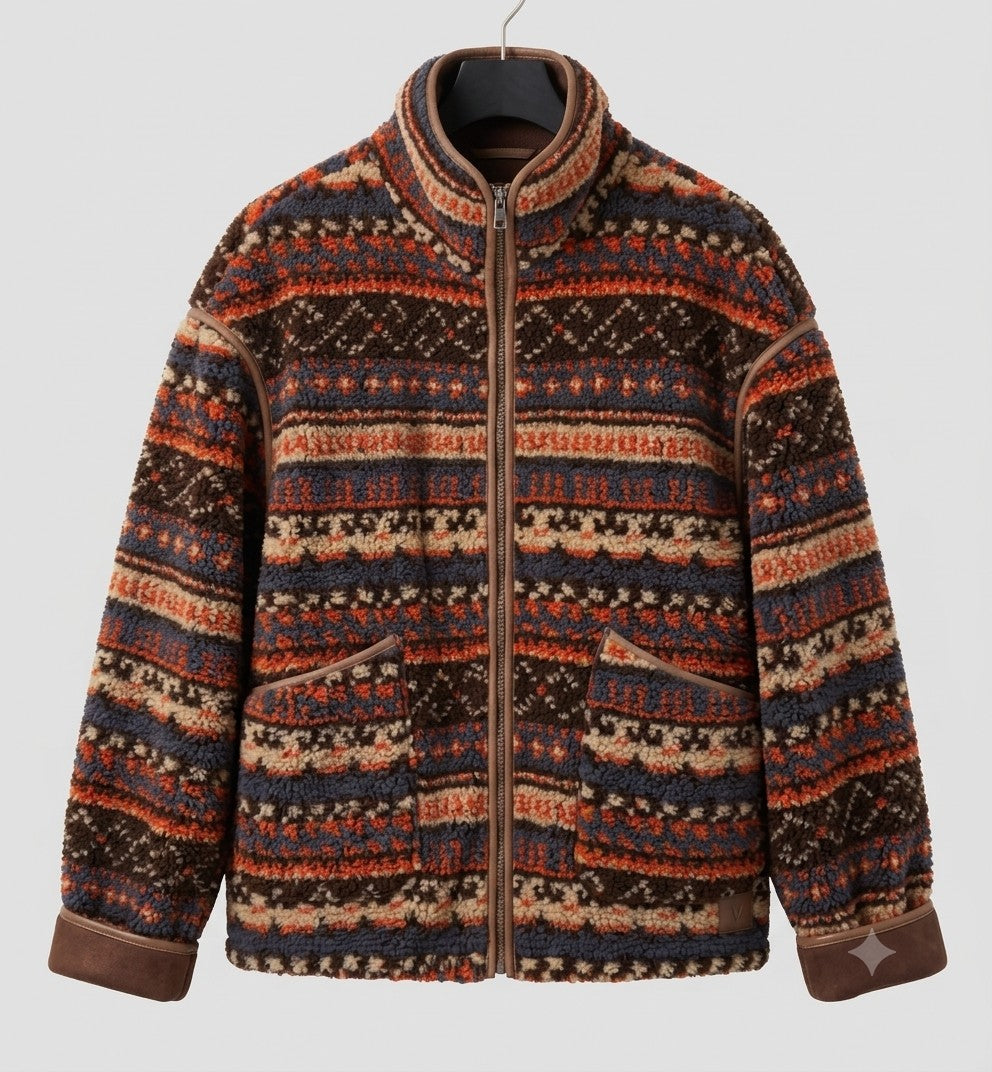 Sherpa Zip Up Jacket Oversized Stand Collar