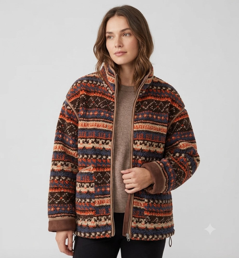 Sherpa Zip Up Jacket Oversized Stand Collar