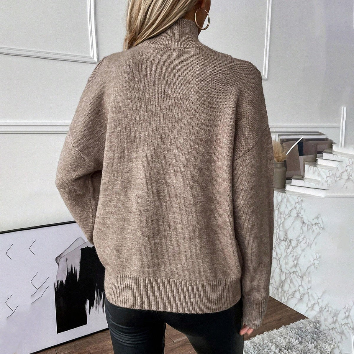 Cold Shoulder Turtleneck Sweater Oversized